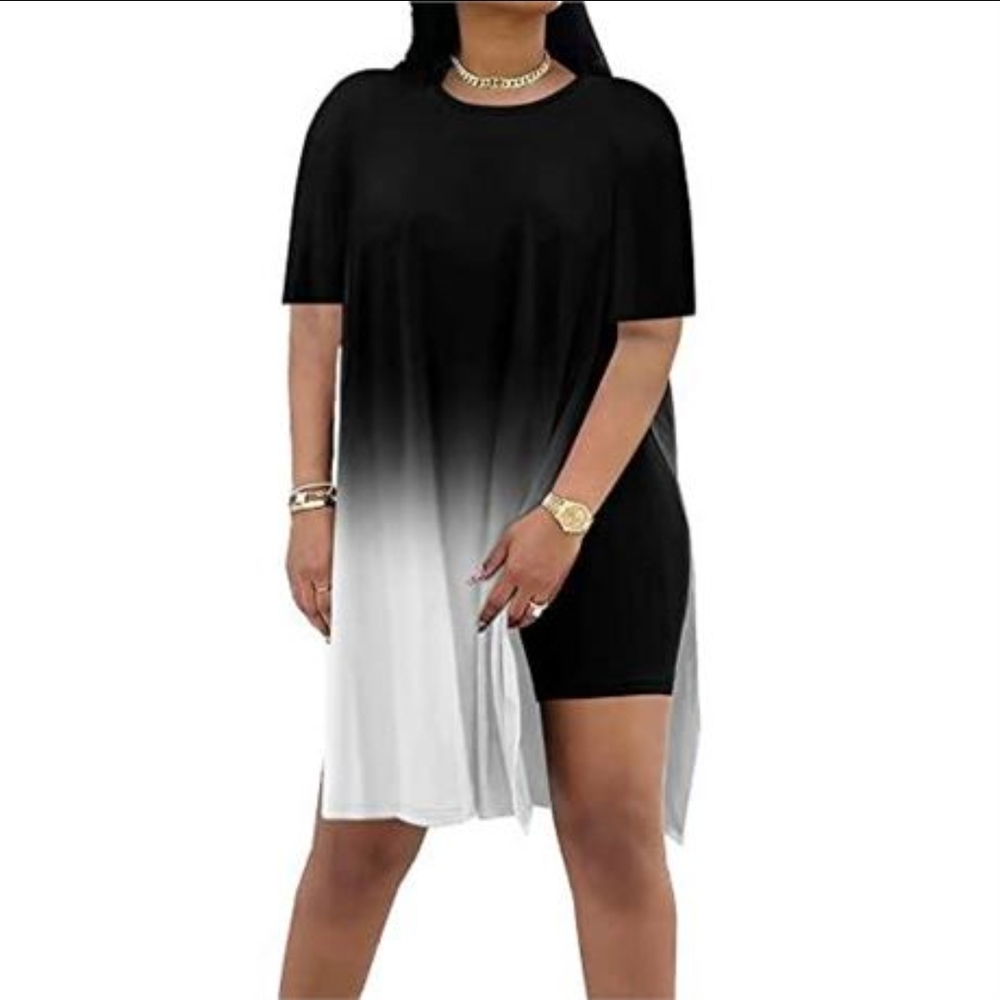 AOMONI Black and White Ombre Two Piece Set